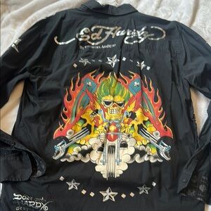 Ed Hardy Black Shirt with Colorful Skull Design- crunk rock- vintage!